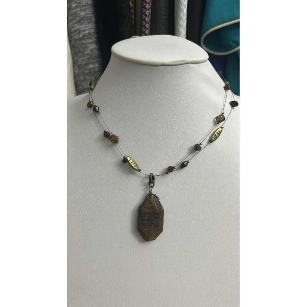 Chico's Beaded Multi-Strand Necklace with Stone Pendant